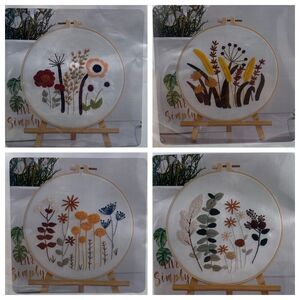 DIY Embroidery Kit Set of 4 Floral Designs with Hoop Threads & Tools Beginner Cr